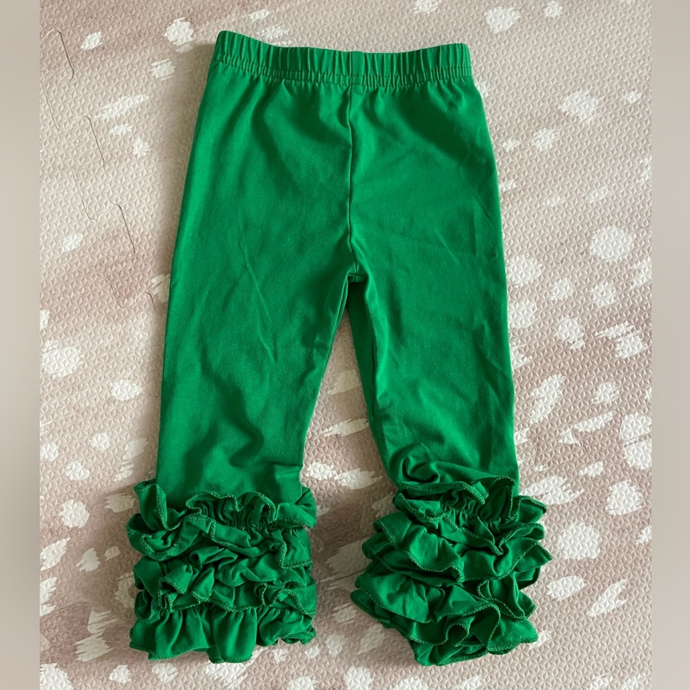 Green Ruffle Kids Leggings